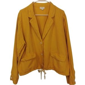 J Jill Linen Blend Mustard Yellow 3-Button Blazer with Drawstring Hem - Sz L